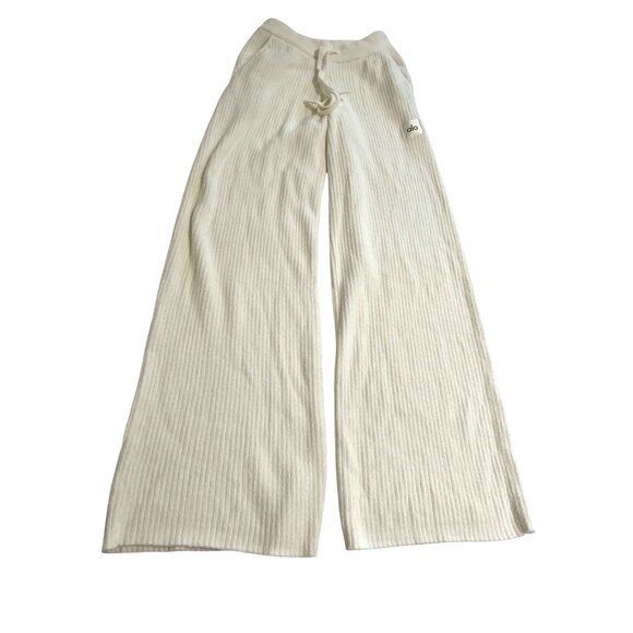ALO Yoga Snuggle Up Sweater High-Waist Wide Leg Pants in Ivory